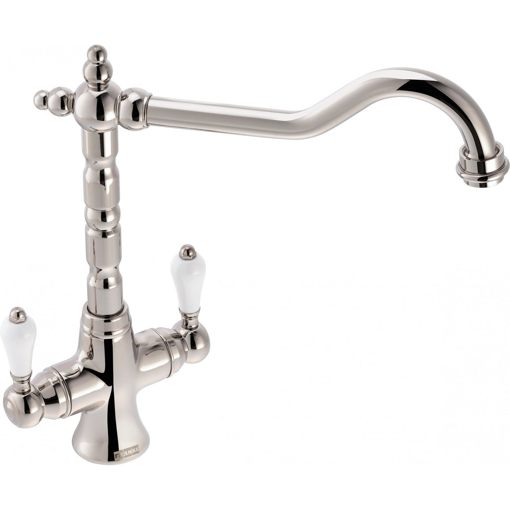 Franke Cotswold Polished Nickel Dual Lever Kitchen Tap Brass U-Spout 300mm — view 2