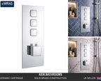 Square Concealed Thermostatic Shower Valve Chrome Push Button Triple Outlet WRAS
