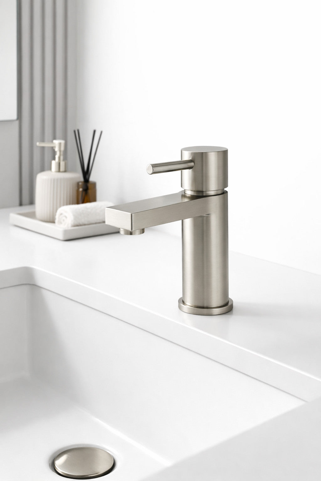 Basin Mixer Tap Brushed Nickel inc Waste Single Lever WRAS Bathroom Sink