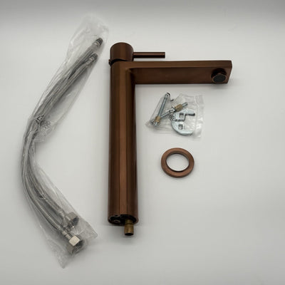 Tall Basin Mixer Tap Brushed Copper High Rise 300mm Single Lever WRAS