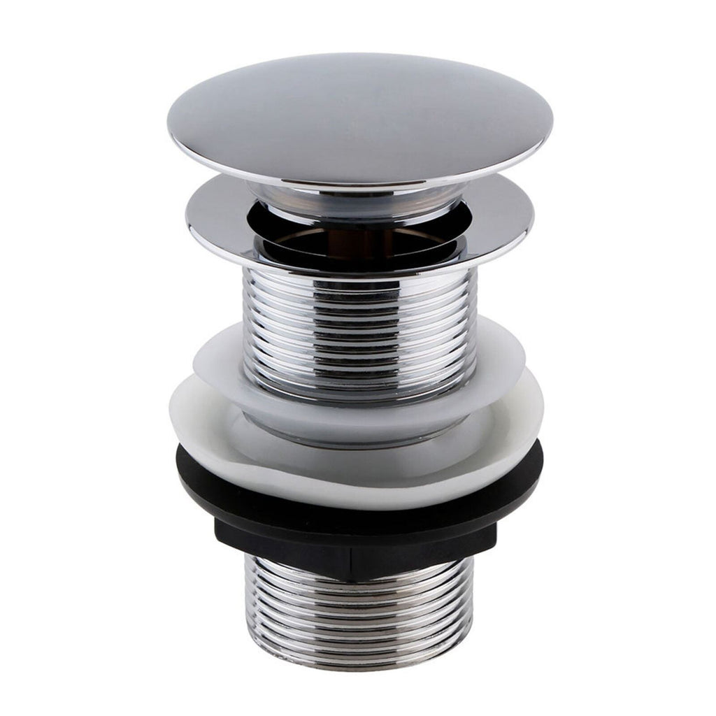 Unslotted Basin Waste Round Pop Up Bathroom Sink Chrome Solid Brass