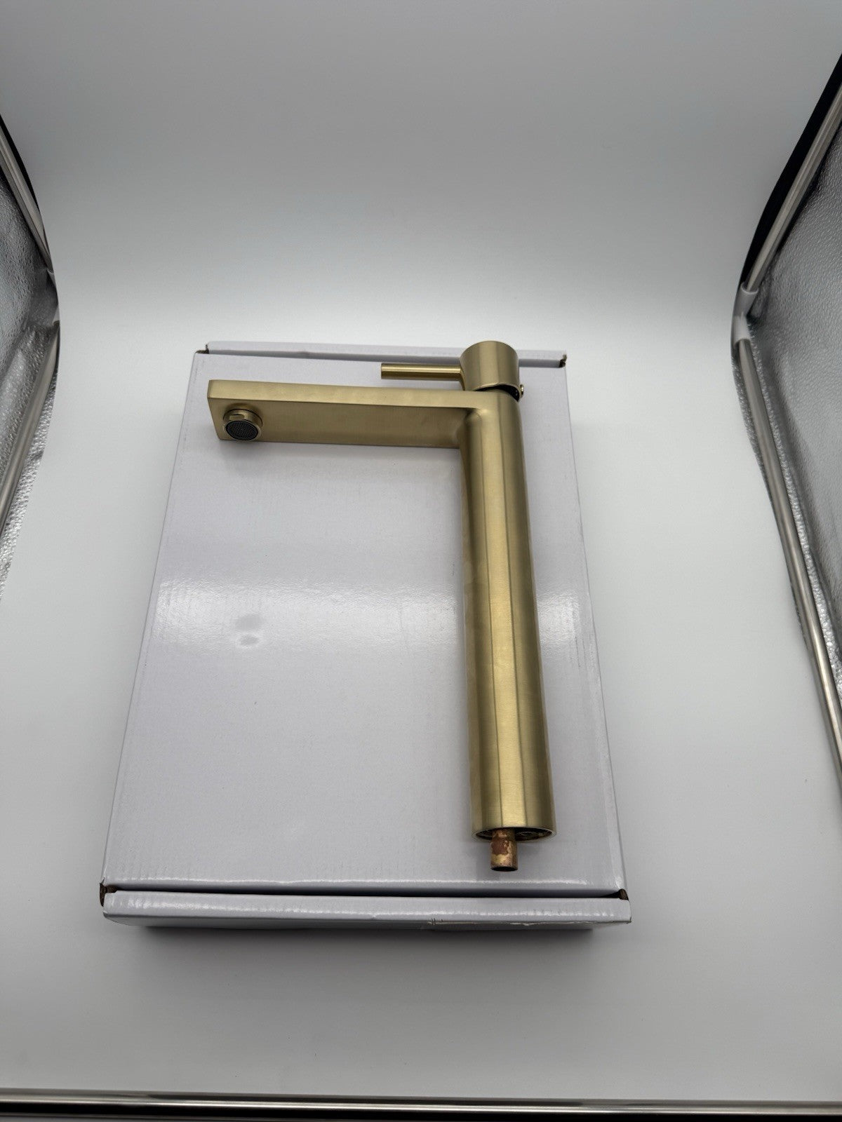 Tall Basin Mixer Tap Brushed Brass High Rise 300mm Single Lever WRAS Brass